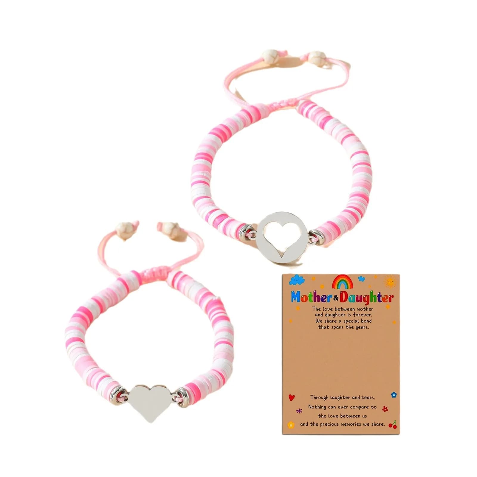 2 pezzi braccialetti con perline per ragazze braccialetti elastici in argilla polimerica cuore d'amore impilabili braccialetti per studenti regali per il ritorno a scuola