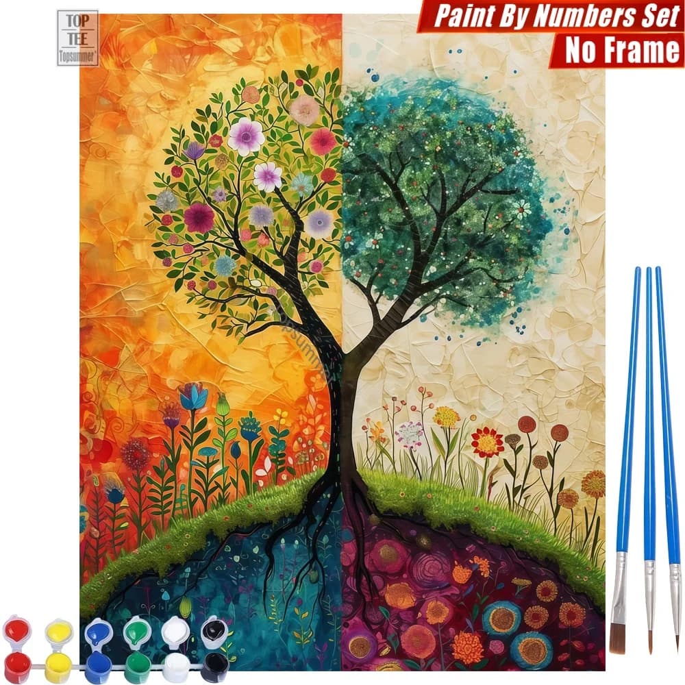 1pc frameless Split Tree Halves DIY Digital Oil Paint Kit - Split Tree Warm Cool Wall Art Home Decor Father'S Day Gift For Husba