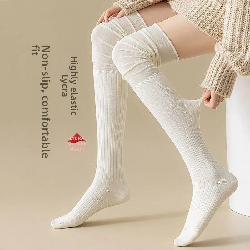 Calze lunghe da donna sopra il ginocchio, bianche, a compressione, protettive, stile leggings/booties