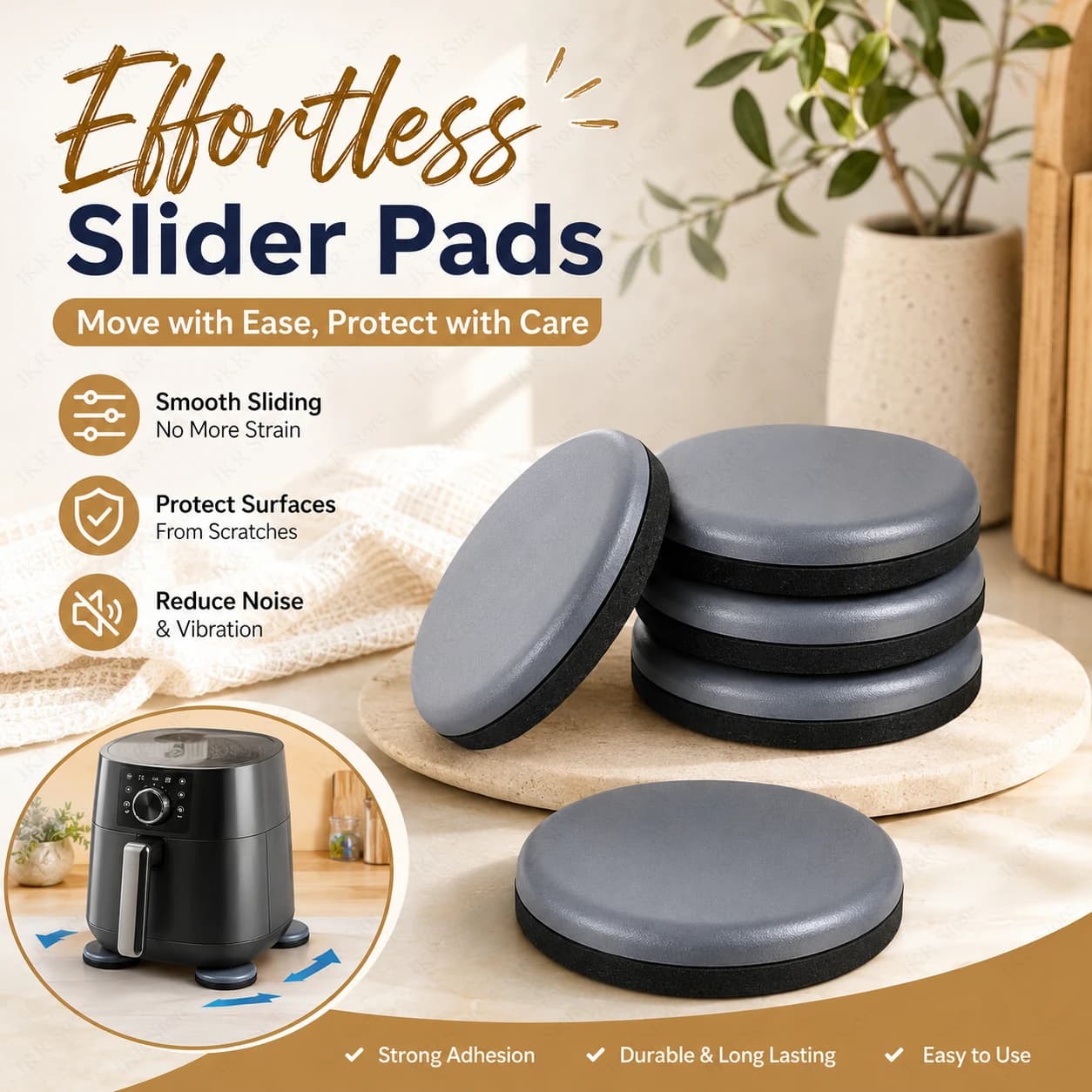 Appliance Sliding Pads Self Adhesive Kitchen Moving Feet for Coffee Maker Air Fryer Blender Cooker Countertop Protection