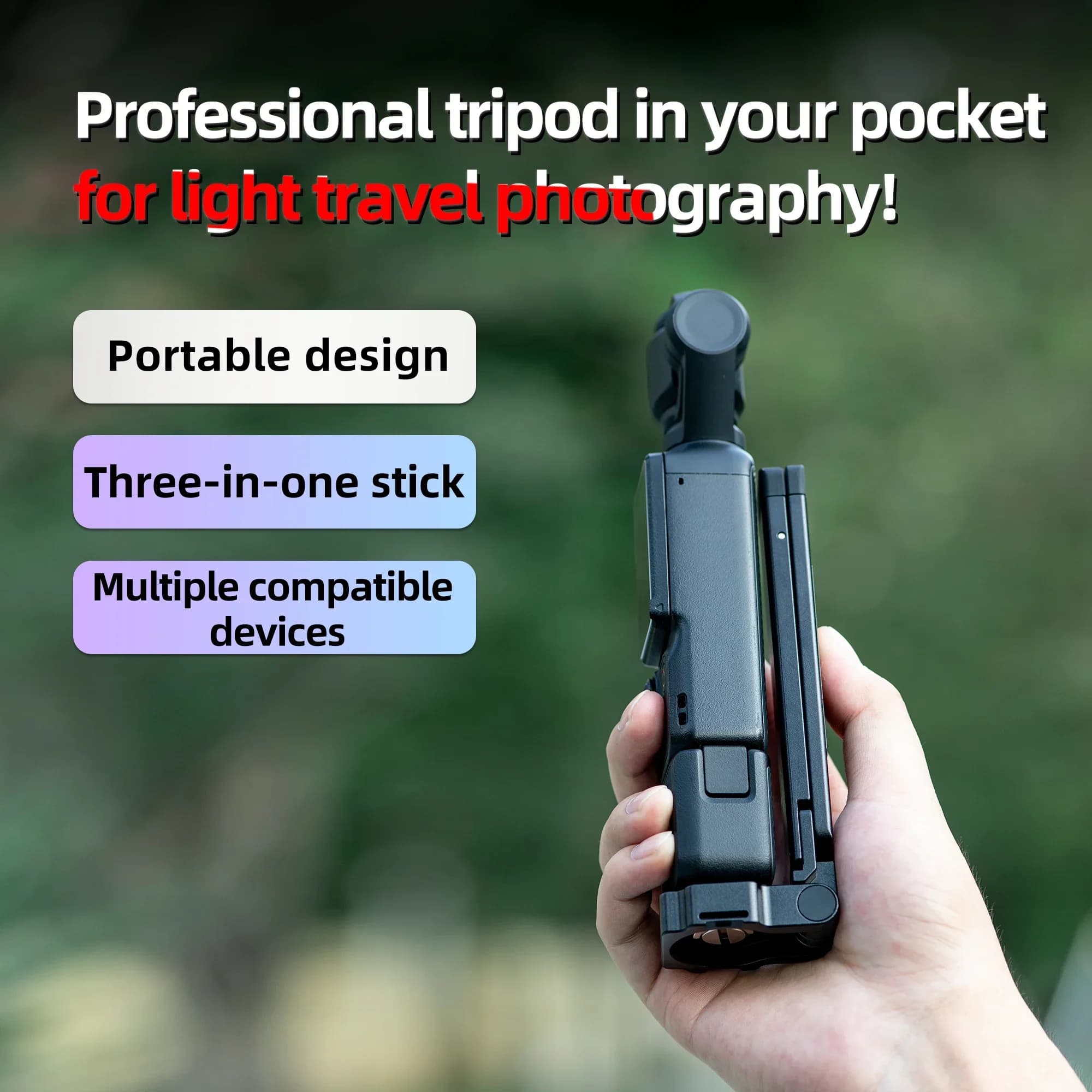 Treppiede Magnetico con Sgancio Rapido, Asta Selfie in Lega di Alluminio per DJI Pocket 3, Osmo 360, Action 5 Pro 4, Insta360 X5, Accessorio per Fotocamera