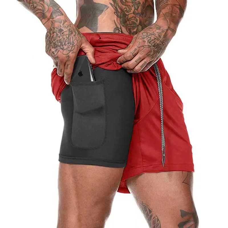 Pantaloncini da corsa da uomo palestre traspiranti pantaloncini da allenamento per Bodybuilding pantaloncini estivi da spiaggia a doppio strato pantaloncini sportivi da Fitness maschili 2 In 1