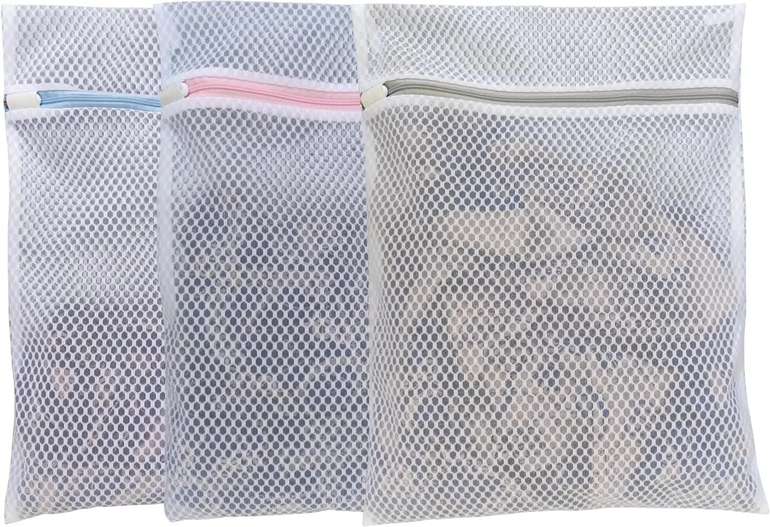 3 Pack Mesh Laundry Bags for Delicates – Color-Coded Zippers, Protect Clothes, Washer & Dryer Safe