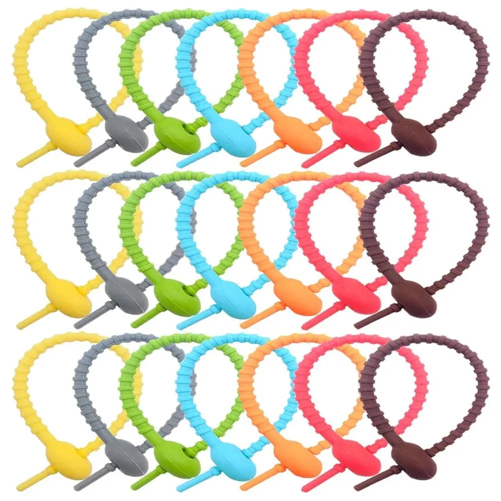 21 Pezzi Fascette in Silicone Colorate, Clip per Sacchetti da 8,26 Pollici, Fascette Riutilizzabili in Gomma per Cavi, Fascette Multiuso, per Alimenti e Uso Marino