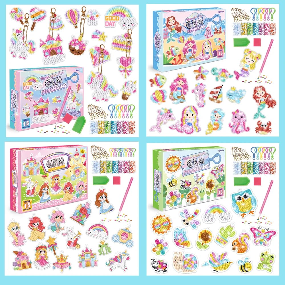 Gemma magica della principessa dei cartoni animati per bambini - Pittura con diamanti pirata - Set per bambini piccolo mostro - Adesivo portachiavi fai da te fatto a mano