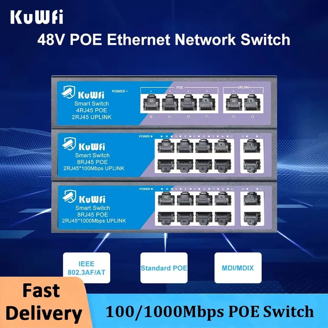 Switch POE KuWFi Switch Ethernet di rete 4/8 porte 100 Mbps con porta RJ45 POE veloce e uplink per telecamera IP/AP wireless