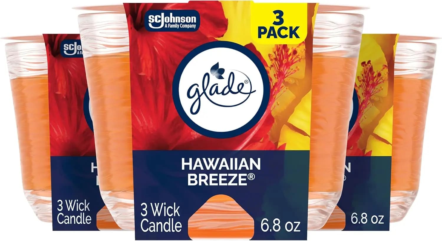 Hawaiian Breeze, Perfume Candle with Essential Oils, Deodorant Candle for Environments, 3 Stoppini Candle, 6.8 Oz, 3 Pack