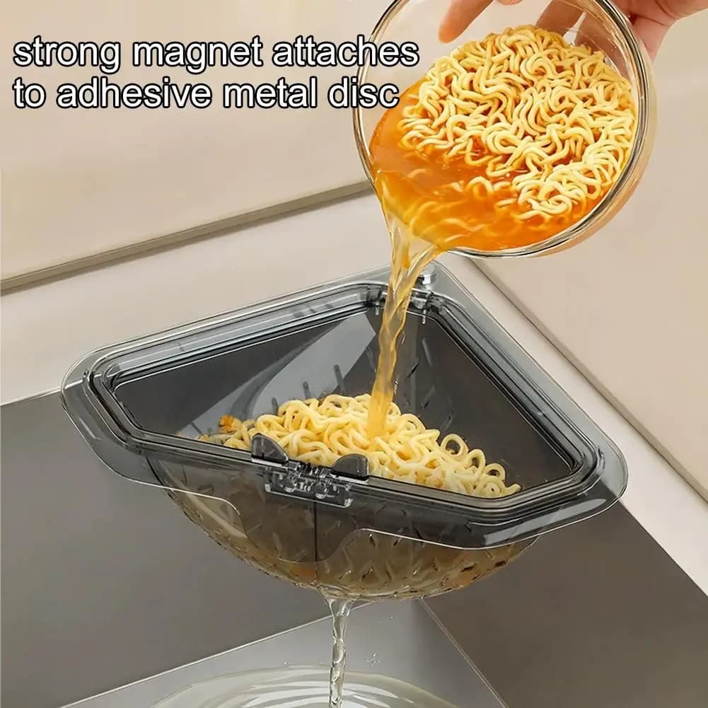 Magnetic Sink Drain Basket,Right-Angle Kitchen Sink Corner Rack,Hanging Vegetable Drainage Food Waste Collector Corner Basket