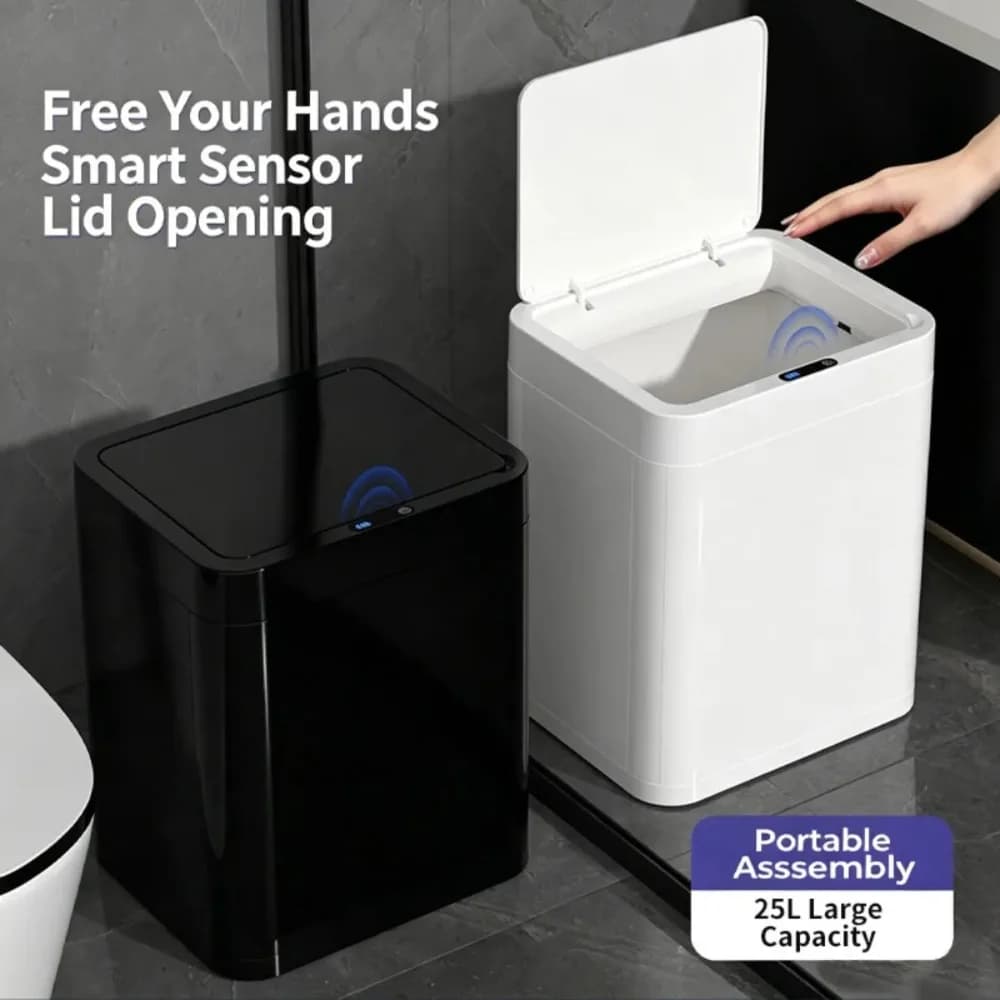 Foldable Automatic Trash Can with Lid 6.6 Gallon/25L Smart Touchless Motion Sensor USB Charging Garbage Can for Kitchen Bedroom