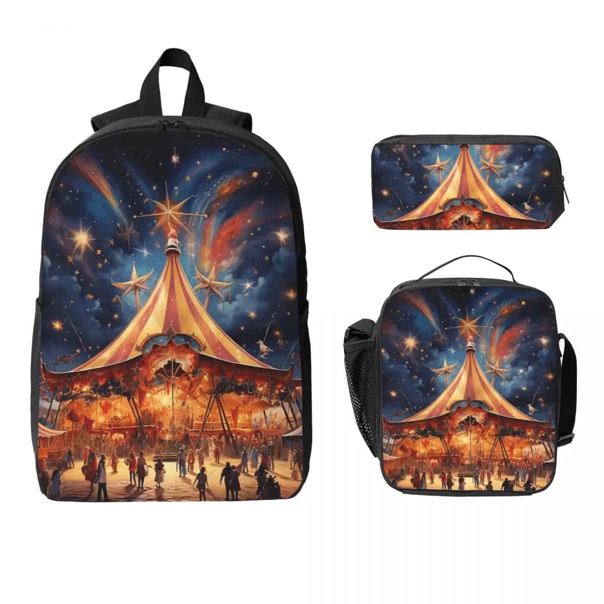 Circus Carnival Theme Party Backpack Student BookBag School Bag Laptop Shoulder Bags 3ps Insulated Lunch Bag Pencil Case