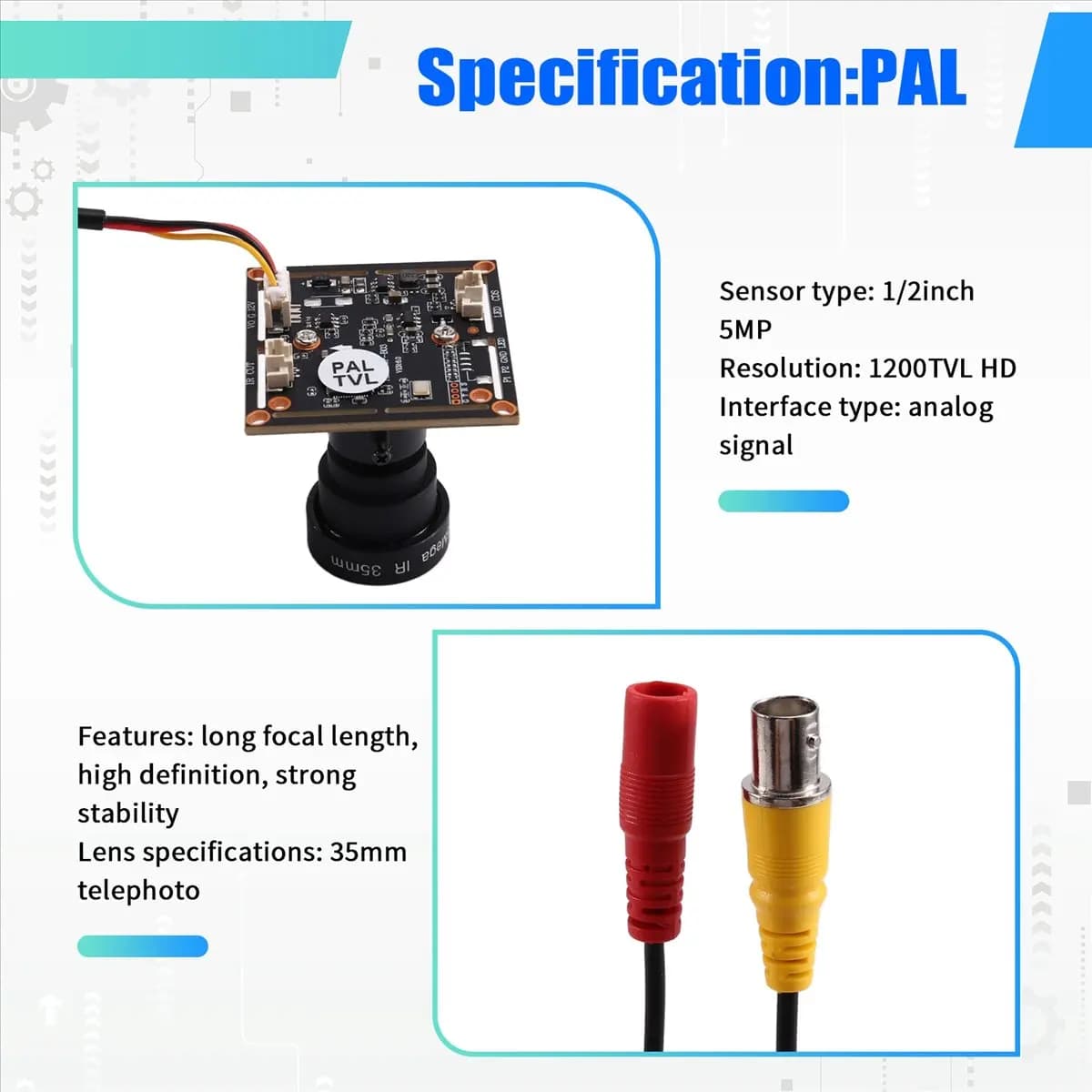 Modulo Telecamera CCTV Analogica A23G 1200TVL 5MP con Lente da 35mm per Microscopio Fai-da-Te, Telescopio, Telecamera per Auto, Videocitofono PAL
