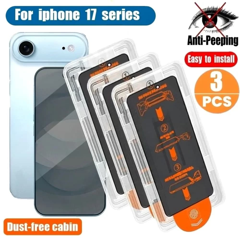 3 pezzi protezione schermo anti-spia per iPhone 17 16 15 Pro Max 14 13 12 Pro 16 15 Plus 17 installazione senza polvere d'aria vetro temperato