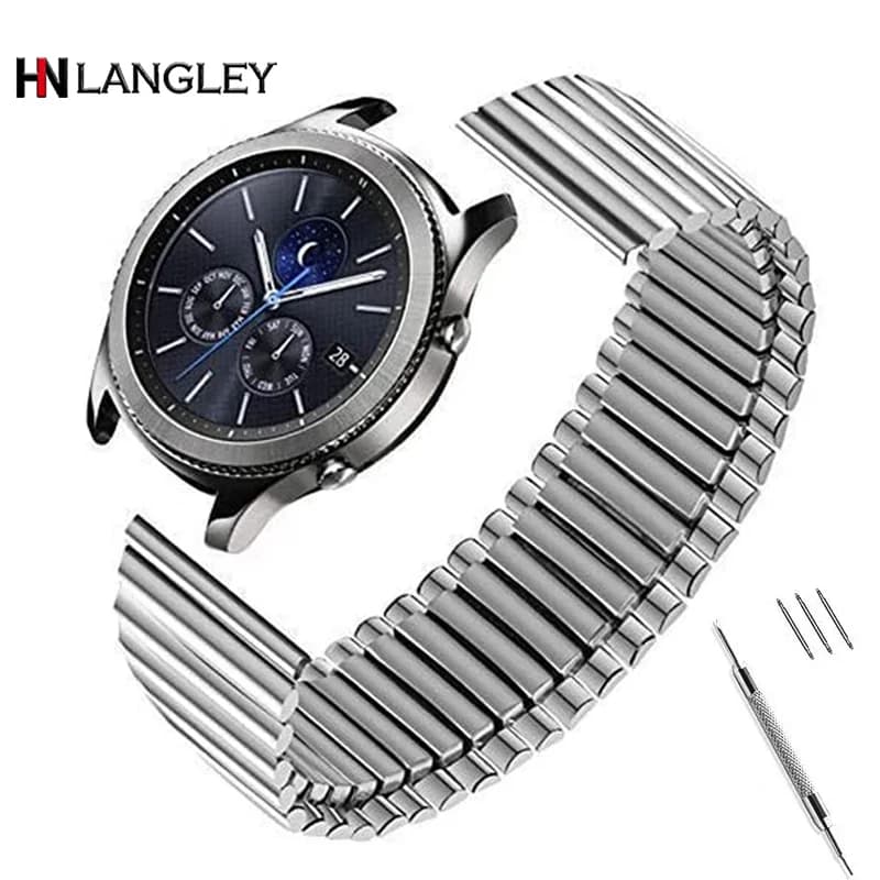 20mm 22mm Adjustable Width Elastic Strap Expansion Stainless Steel Watch Band Polished Matte Silver Women Men Bracelet Accessory