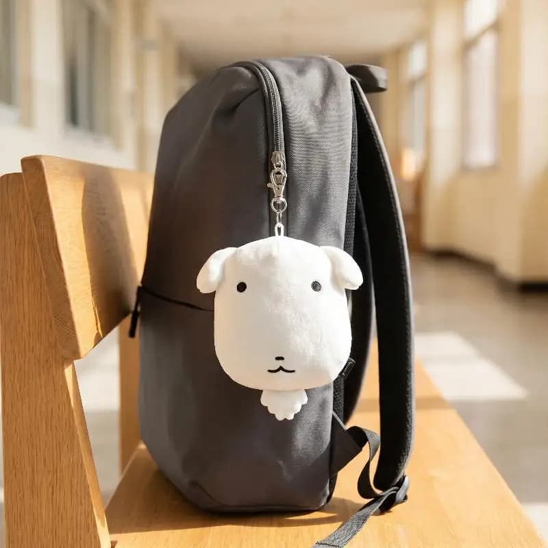 Cute Kawaii Big Head White Dog Plush Keychain Fluffy Stuffed Animal Pendant for Backpack Handbag Decoration