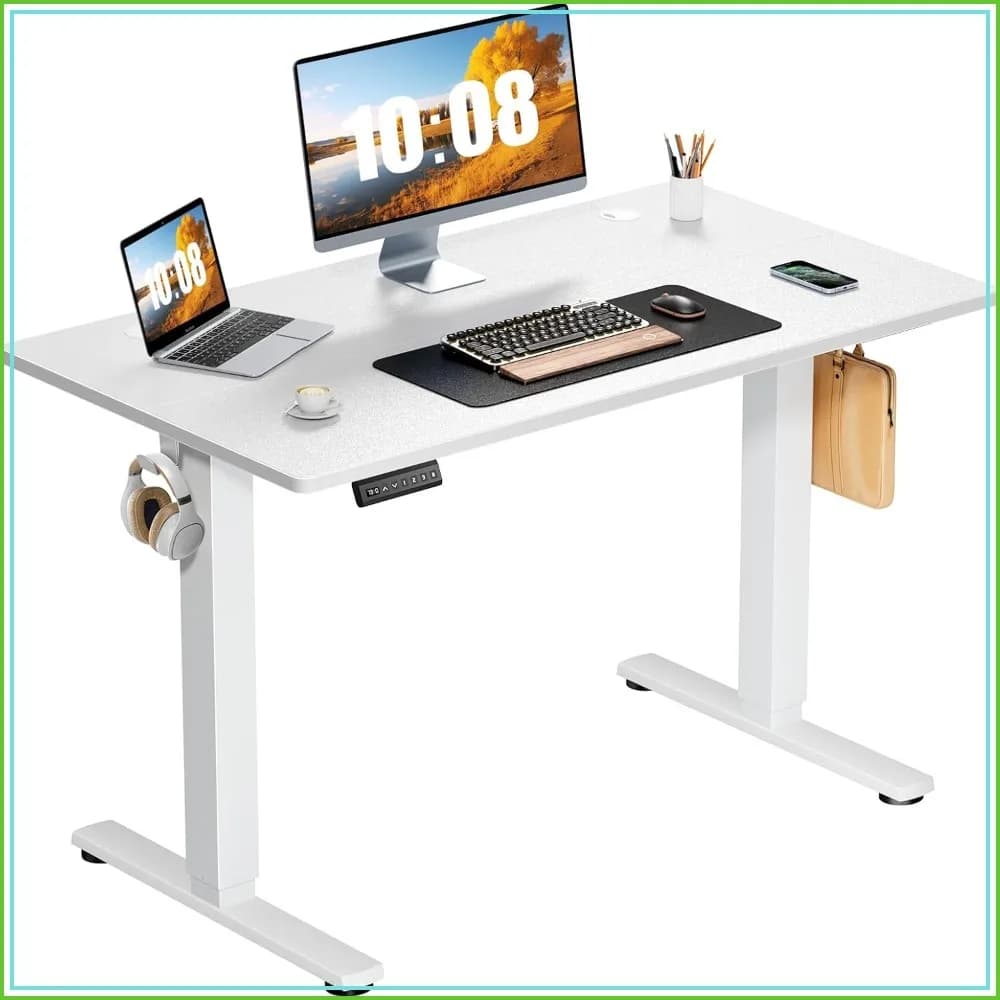 Electric Standing Desk Adjustable Height 40x24 Inch Sit Stand Home Office Computer Workstation with Memory Preset, White