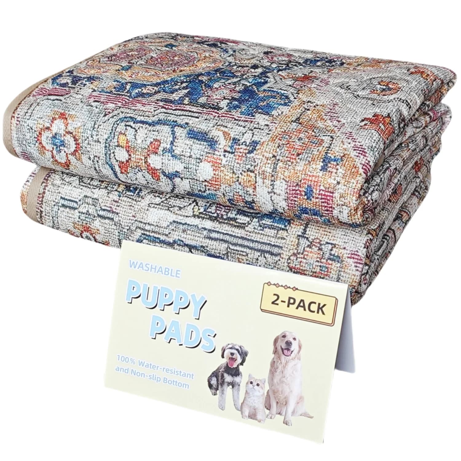 Cuscinetti per pipì bohémien da 2 pezzi per cani da compagnia, 46,8x35" Cuscinetti riutilizzabili per cuccioli Cuscinetti per addestramento per cani super assorbenti a tenuta stagna, invernali
