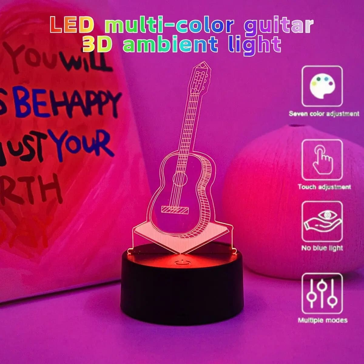 Lampada da notte a forma di chitarra 3D, luce USB touch multicolore che cambia colore, per la decorazione di camera da letto e soggiorno, idea regalo per gli appassionati di musica