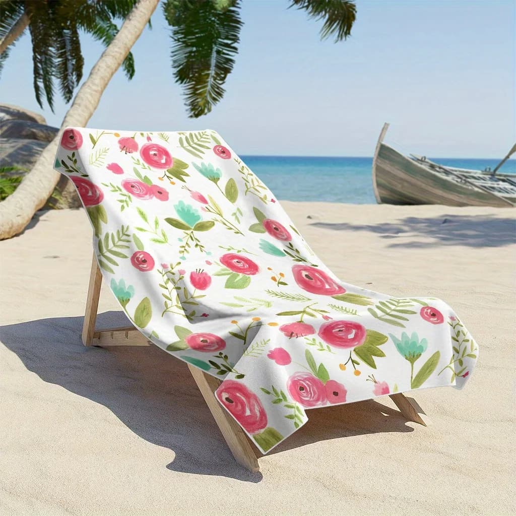 1 telo mare design rosa vivido con foglie verdi, tessuto in poliestere, lavabile in lavatrice, adatto per il nuoto in viaggio, la spiaggia