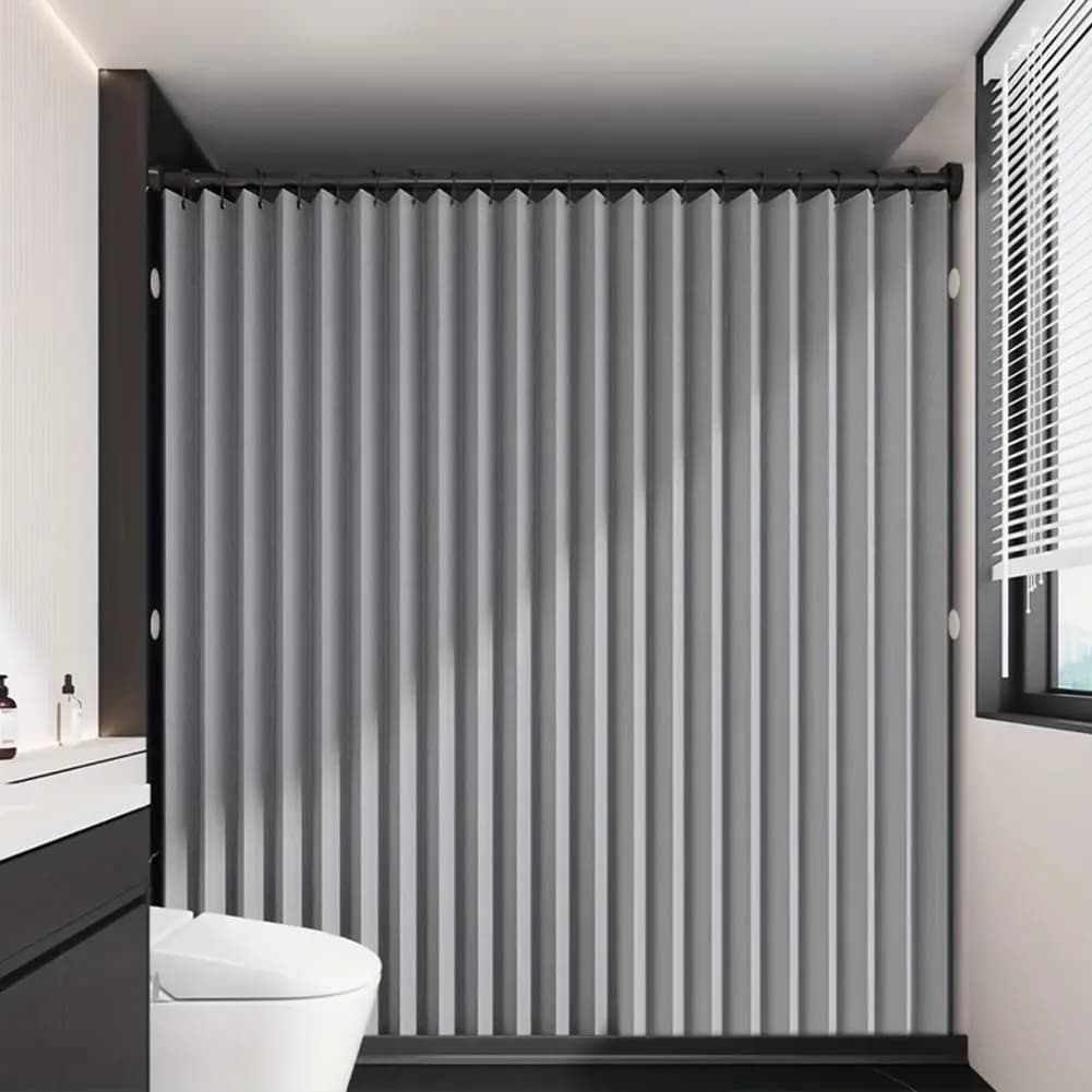 Tenda da Doccia Magnetica Pieghevole Impermeabile con 14 Ganci, Tenda Moderna per Bagno