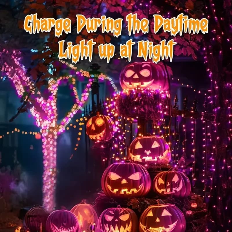 1PC 12M/39.37FT. 100 LED Halloween Solar String Light with 8 Modes Outdoor Waterproof Lamp For Indoor Yard Party Patio Decor