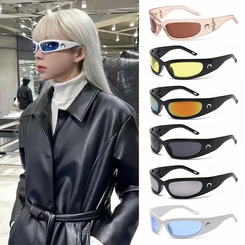 Trendy Designed Moon Rectangular Sunglasses Women Men Outdoor Cycling Sports UV400 Sunglass Vintage Hip Hop Punk Sun Glasses