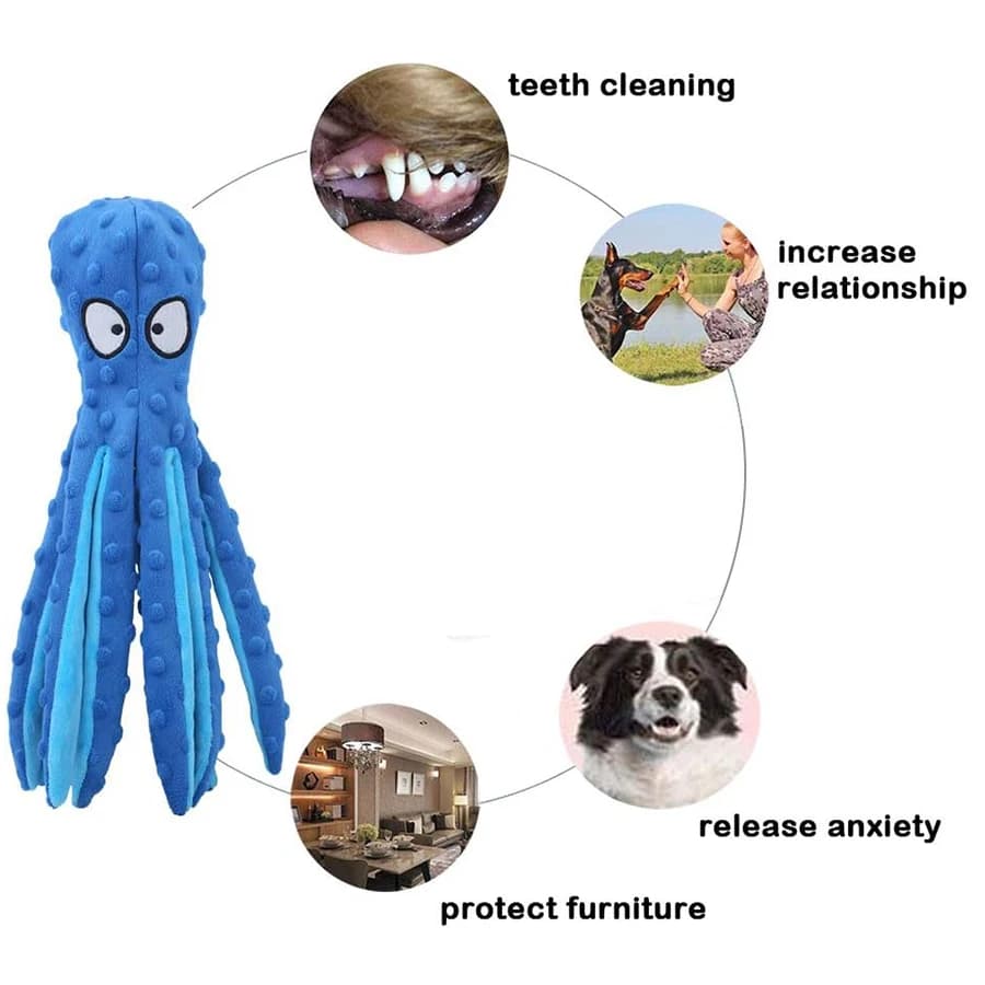 Gatto Conchiglia di polpo vocale per cani, giocattoli di peluche per cani di polpo per la pulizia dei denti, giocattoli da masticare per cani interattivi durevoli per cani di piccola taglia media