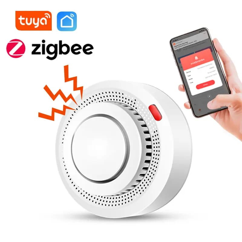 Tuya Zigbee Rilevatore di incendio Sensore di fumo 85db Allarme sonoro Smokehouse Combinazione APP Controllo Sistema di sicurezza domestica intelligente