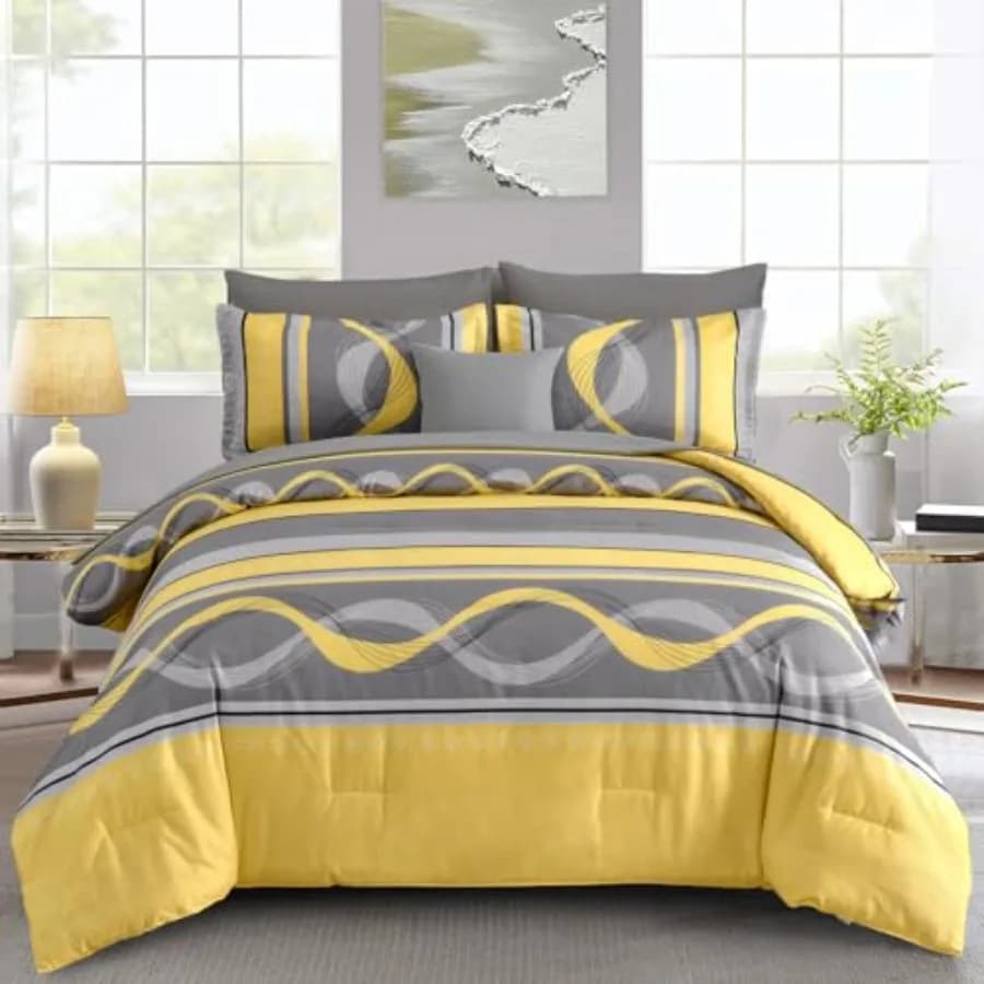 Set Copripiumino 8 Pezzi, Set Letto Completo Patchwork a Righe, Set Biancheria da Letto Boho in Morbida Microfibra per Tutte le Stagioni 90"×90
