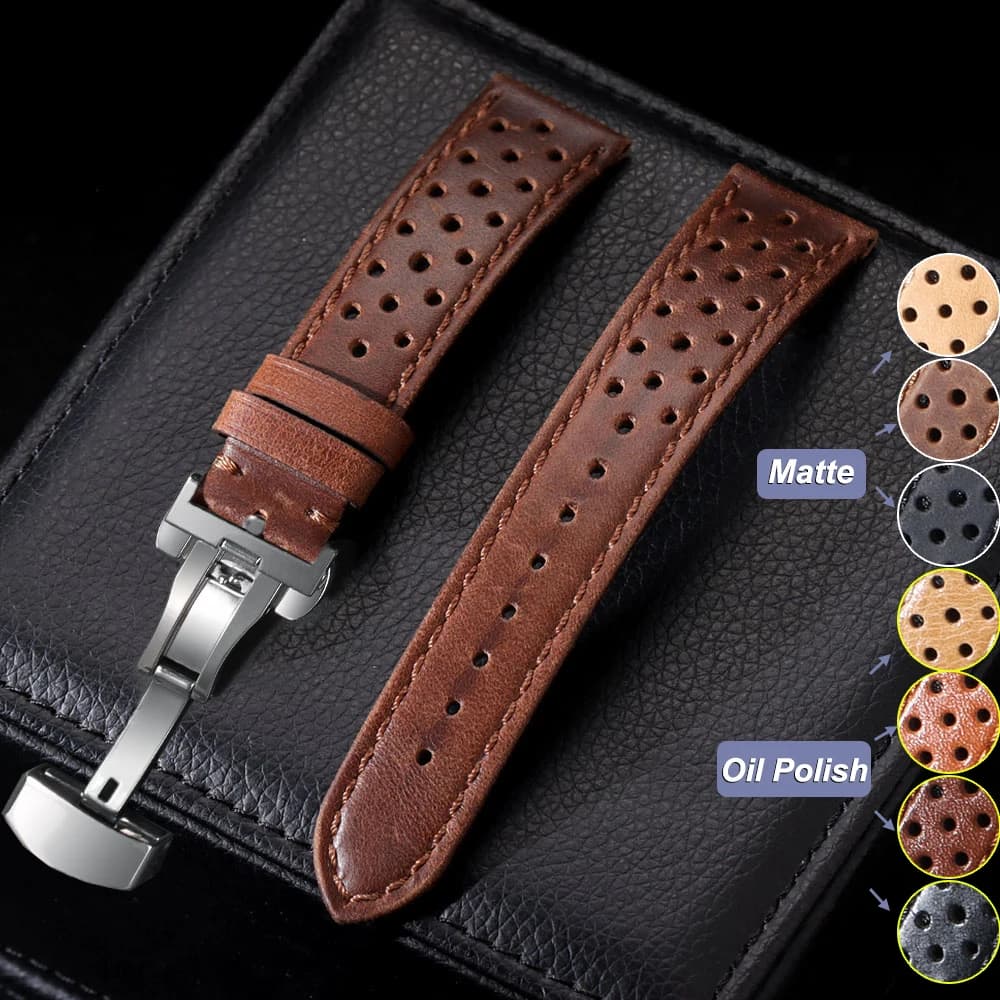 18/20/22mm cinturino universale in vera pelle di vacchetta fibbia a farfalla cinturini vintage per uomo donna braccialetto traspirante accessorio per cintura
