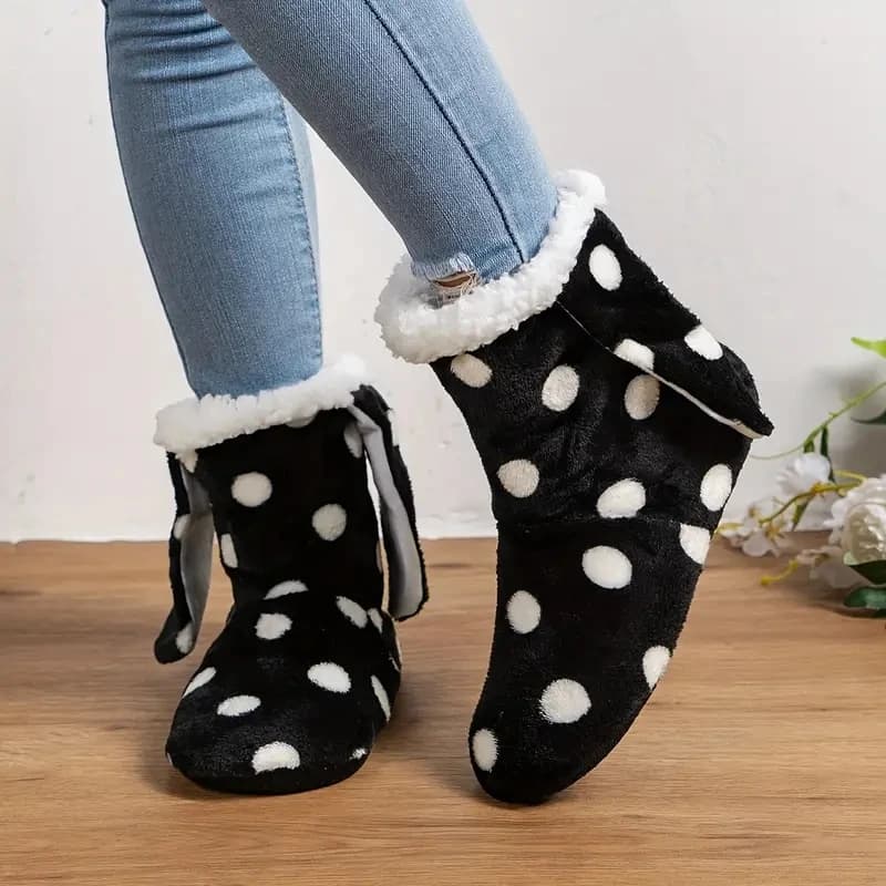 Mnterrm Fashion Plus Women's Thick Velvet Shoes 2024 Winter Slippers For Women Nice Floor Slippers With Rabbit Earrings For Family
