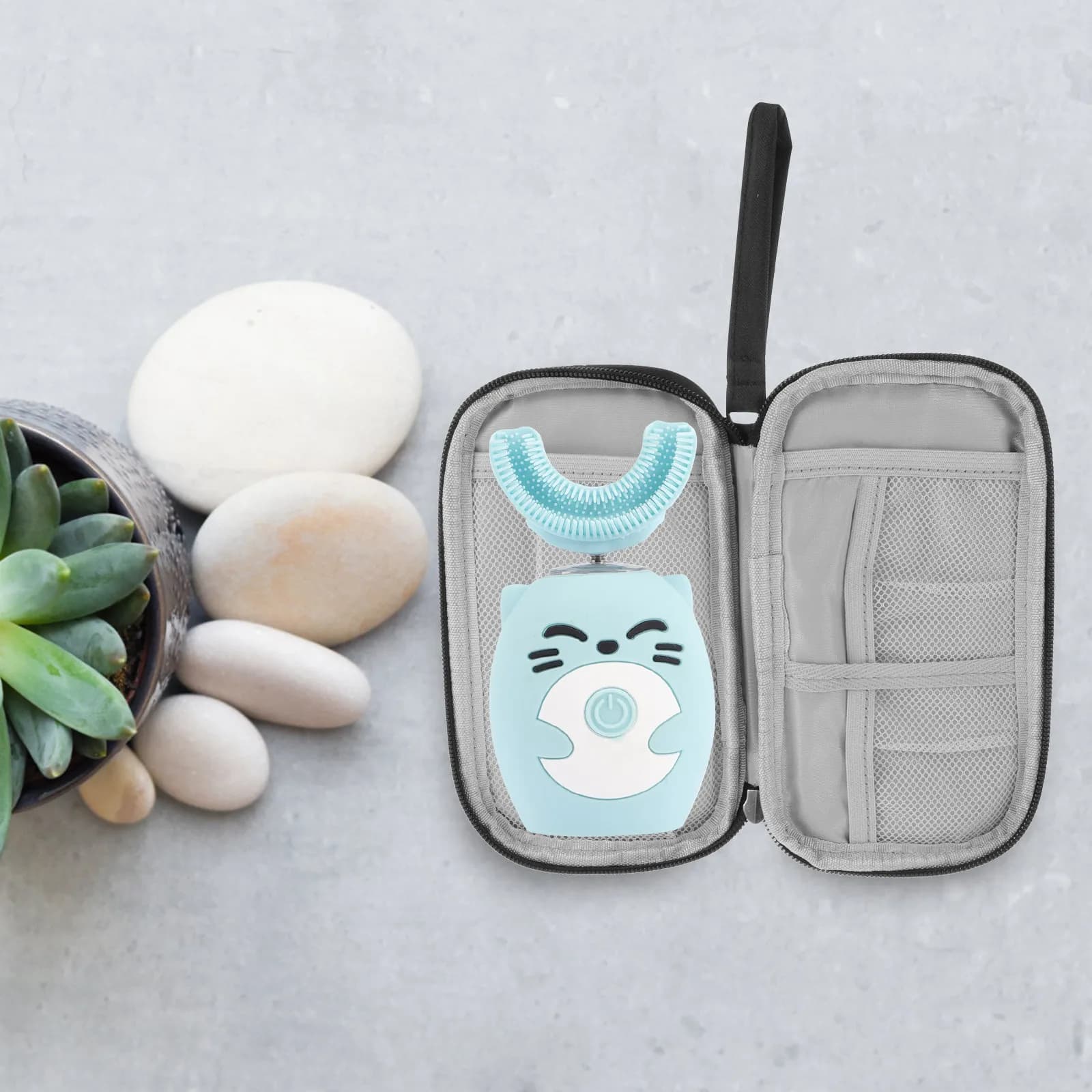 1 Piece U Shaped Travel Case for Electric Toothbrush with Accessories Hinge, Unisex, Portable, with Cordino, for Home