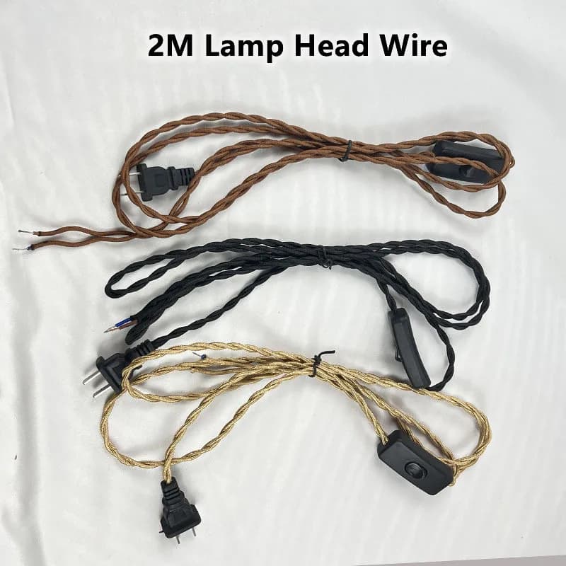 2M Vintage Braided Power Cable with Plug and Switch, for LED lamps and Lighting Accessories