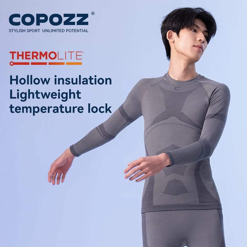 COPOZZ Set di biancheria intima termica da sci in lana merino da uomo femminile Tuta da compressione funzionale Top e pantaloni da snowboard attillati per adulti