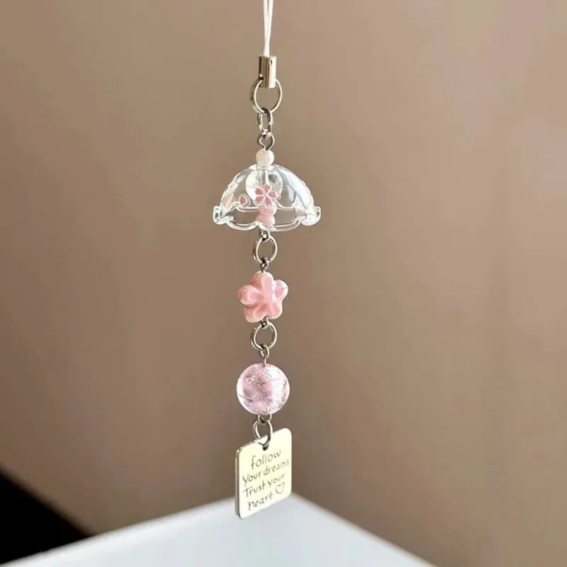 Romantic Sakura Wind Chime Letter Card "Follow Your Dreams Trust Your Heart " Mobile Phone Chain for Women Bag Accessory Jewelry