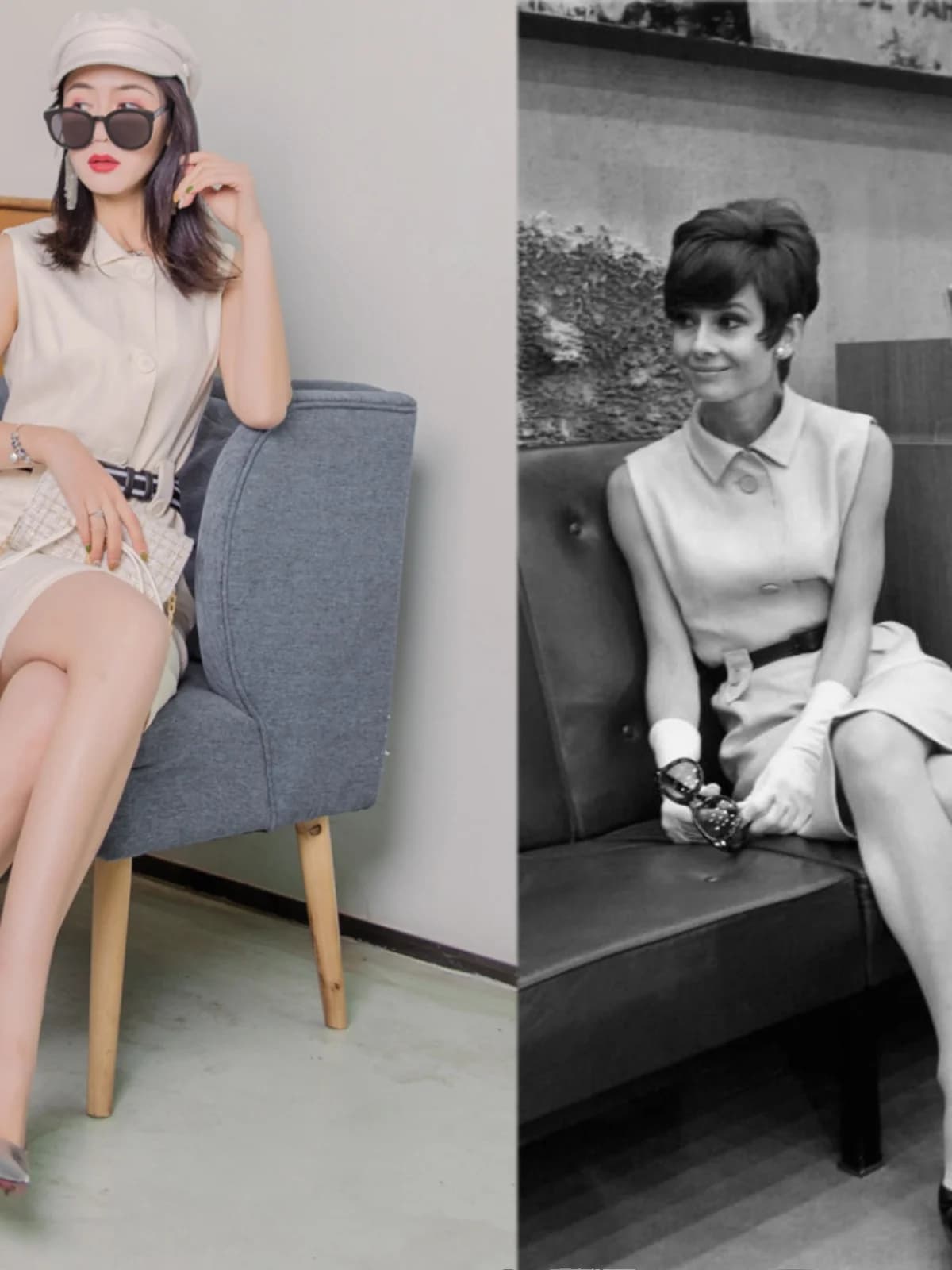 Abito in Cotone e Lino Senza Maniche Ispirato ad Audrey Hepburn con Cintura, Vita Alta, Stile A-Line OL, Moda Femminile Primavera Estate Autunno