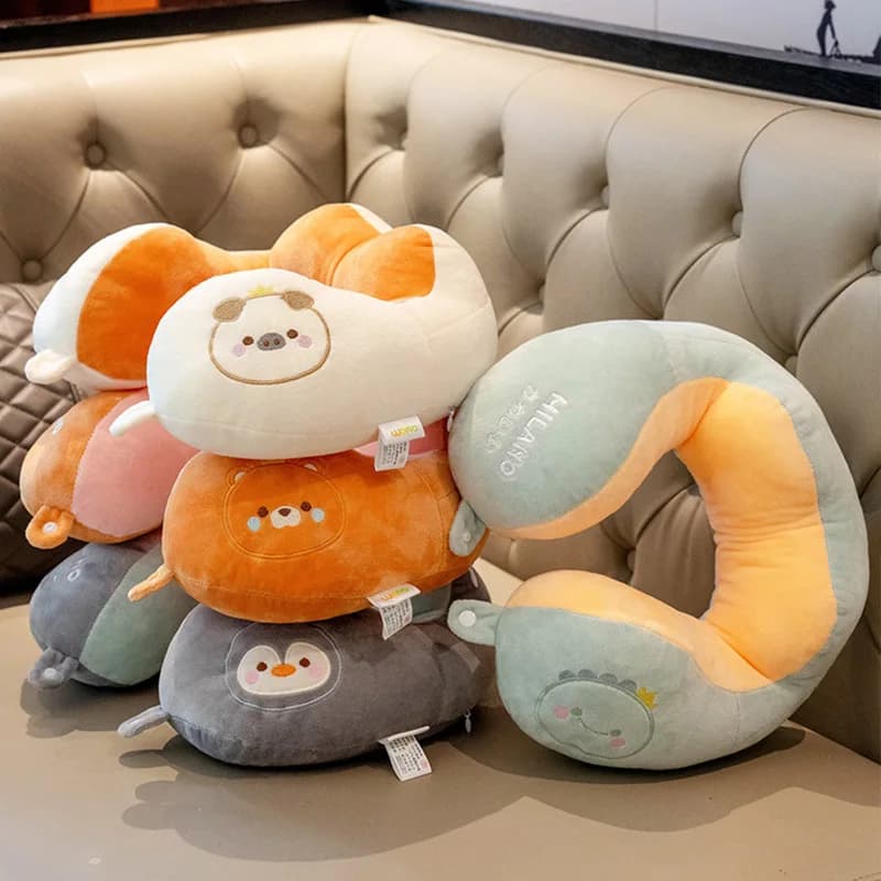 Cuscino da Viaggio a Forma di U, Design Cartoon per Auto e Aereo, Cuscino Portatile per Cervicale, Poggiatesta per Viaggi in Aereo