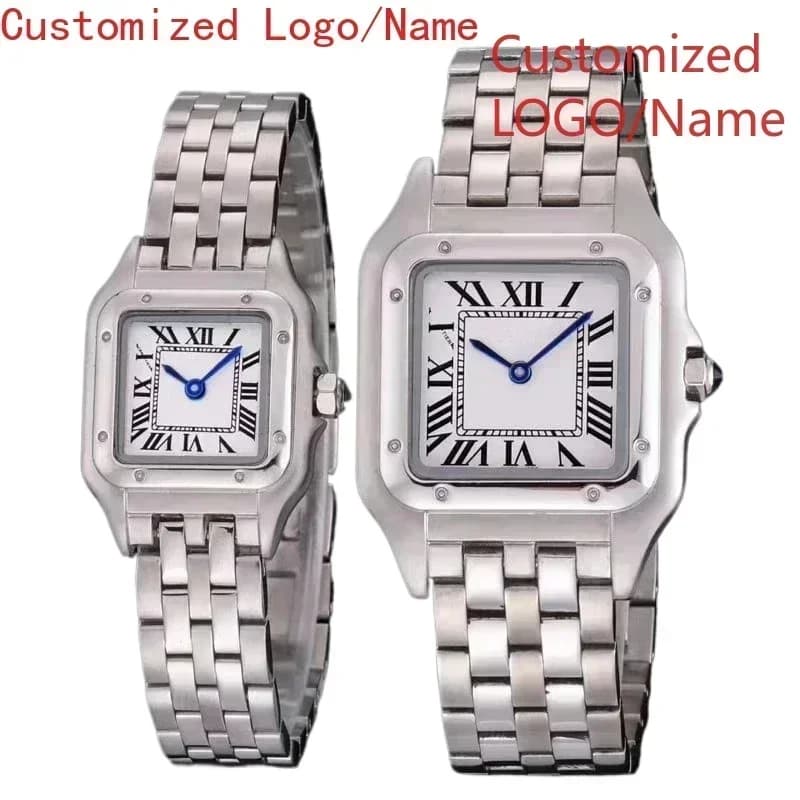 Orologio Personalizzato A989 da Uomo e Donna, al Quarzo, in Oro Giallo con Diamanti, Lunetta in Acciaio Inossidabile Argento, Quadrante Bianco Romano, Zaffiro Pantera