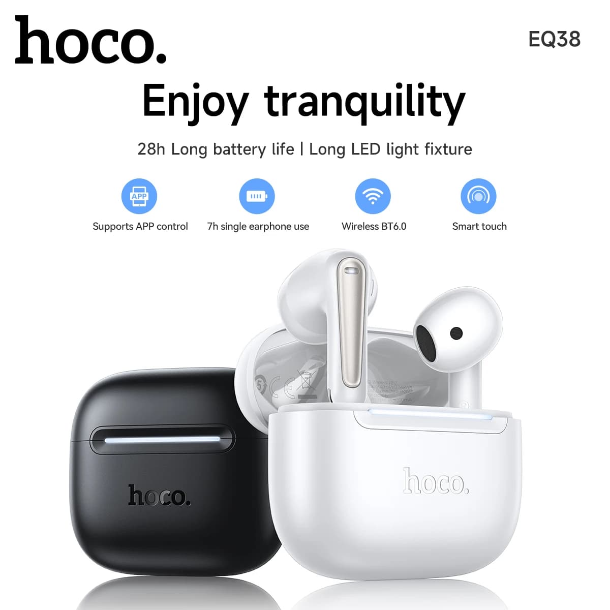 HOCO EQ38 Bluetooth Headsets Semi In Ear Wireless Earphones Stereo Earbuds Sports Headphones with Microphone For Samsung IPhone