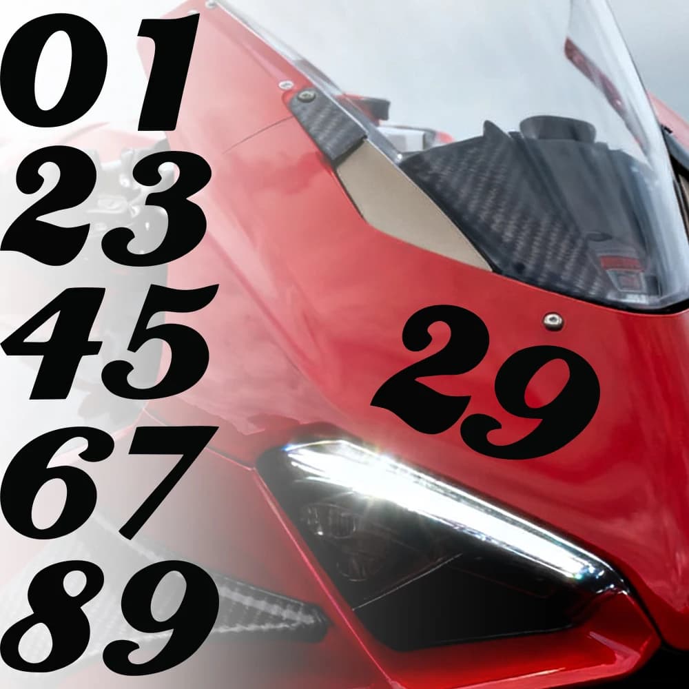 Wall decals Black Numerates for Moto, Waterproof, for Helmet, Paraphango, Tank, Carenatura, Scooter, Bike, Decalcomanie Autoadesive in Vinyl