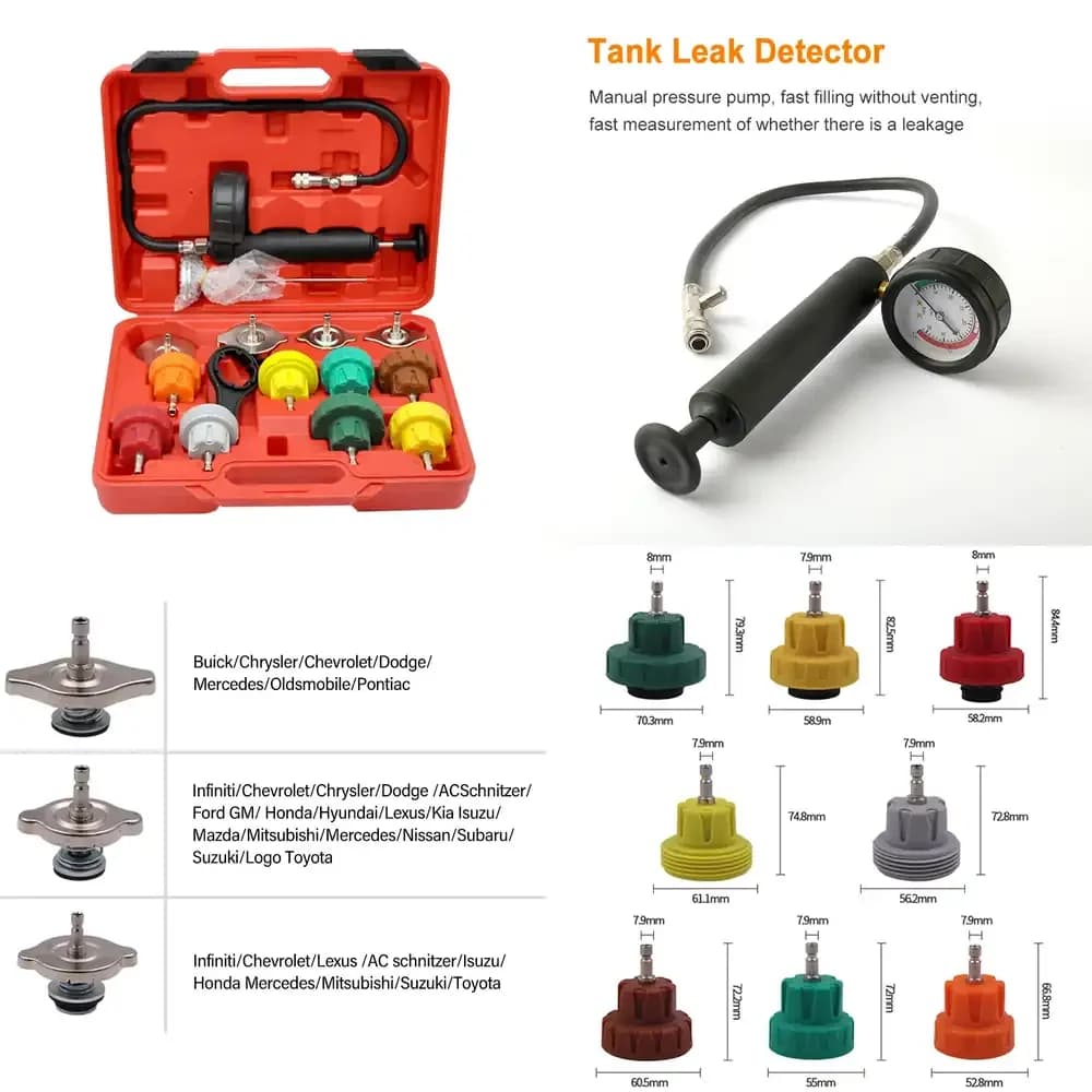 Set di 15 Pezzi Tester di Pressione Universale per Radiatore, per Sistema di Raffreddamento a Vuoto, Test di Perdite della Guarnizione della Testata, Rilevatore di Perdite del Serbatoio per Auto