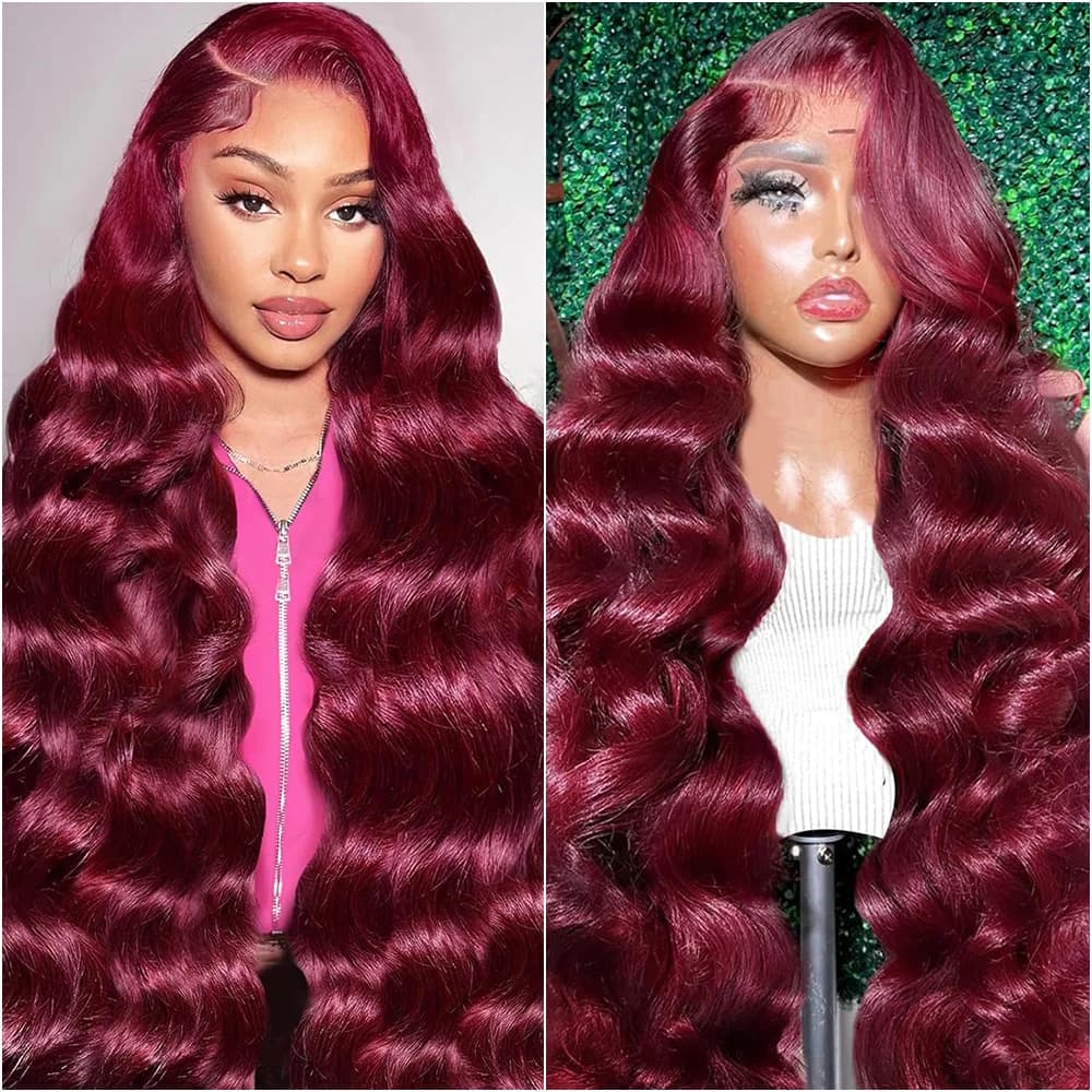13x6 HD Lace Front 220 Density 99J Burgundy Body Wave Human Hair Wig 13x4 Braided Wigs Front For Black Women