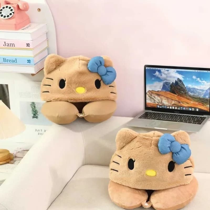 Kitty Hooded U-shaped Pillow Travel Pillow Cute Hooded Neck Pillow Portable Sleeping Artifact Airplane Car Outdoor Essential.