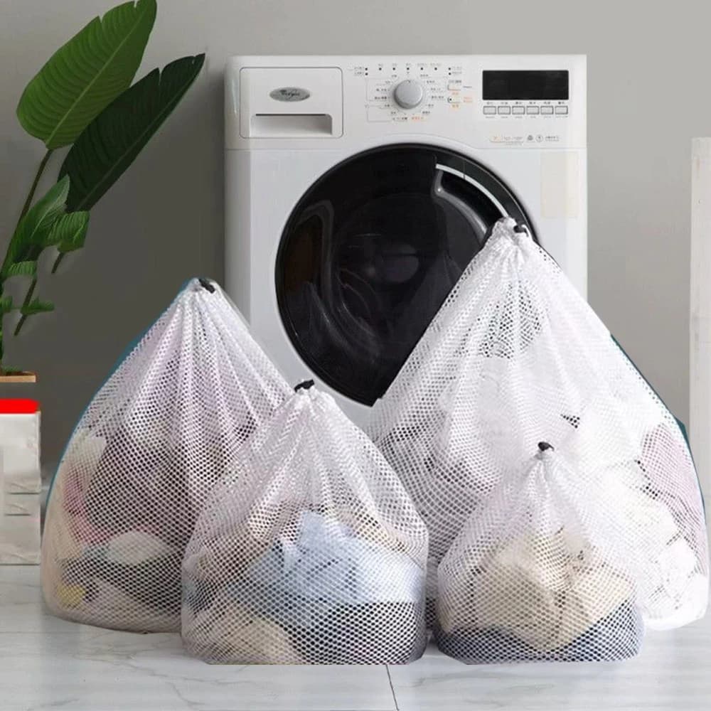 Set di 4 Sacchetti a Rete per Lavaggio, 4 Misure, Rete Fine e Grossa, per Vestiti, Jeans, Coperte, Rete da Lavaggio Resistente