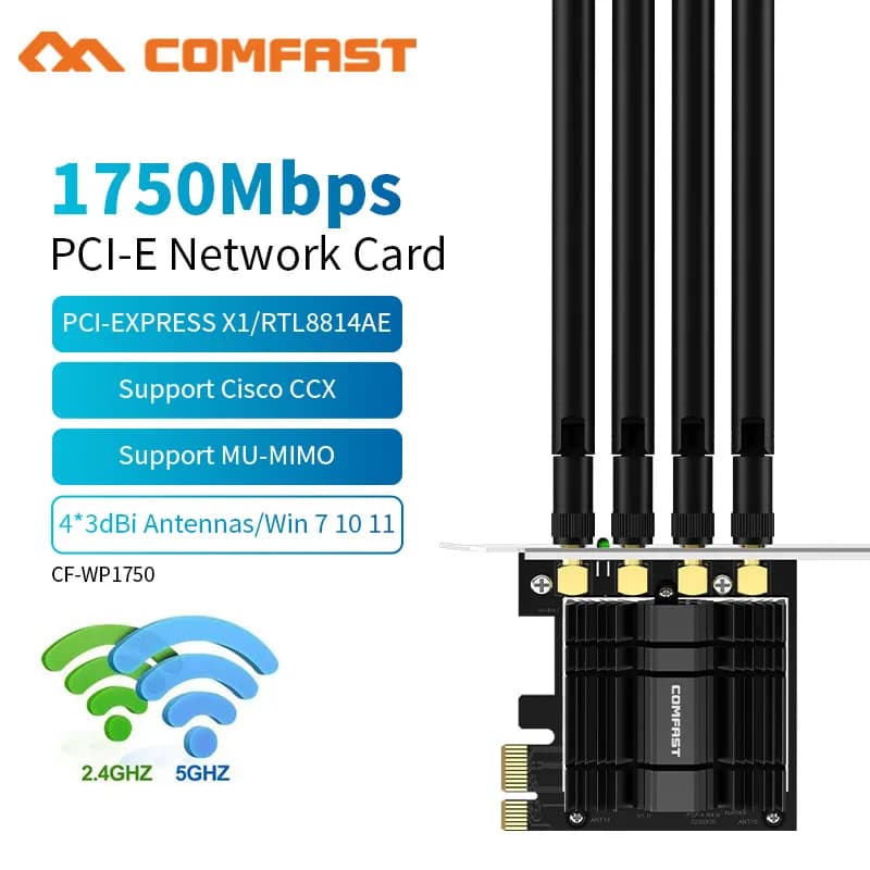 Adattatore 1750Mbps adattatore WiFi pci-e 2.4G/5G/ RTL8814AE Placa De Rede Antena Para scheda wi-fi di rete PC Win 7 /10/11 Cisco CCX