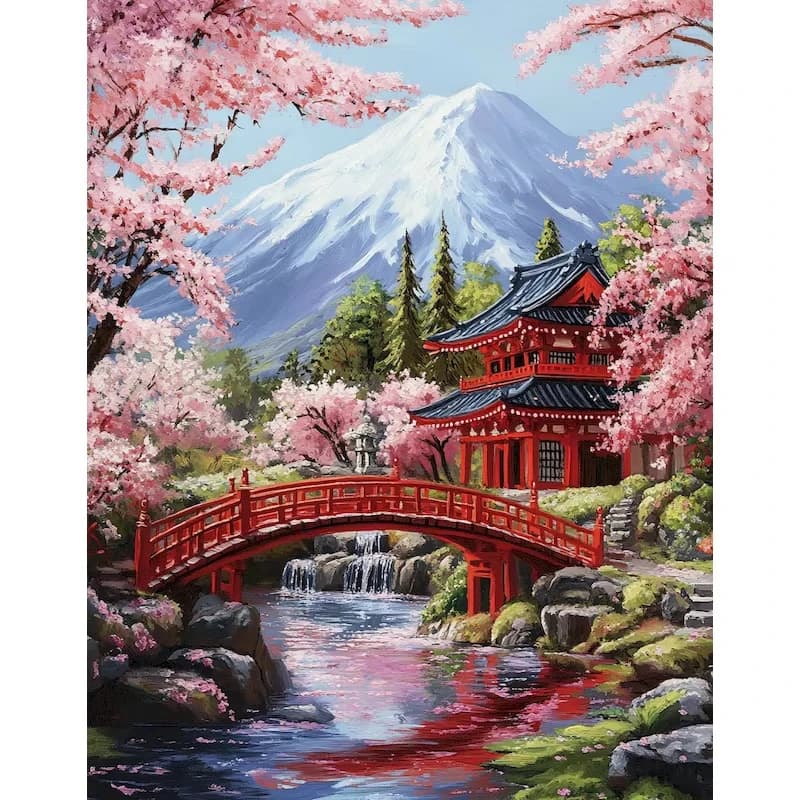 Oil Painting By Numbers For Beginners Cherry Blossom Paint By Number DIY Gift Unique Japanese Home Decors Artwork