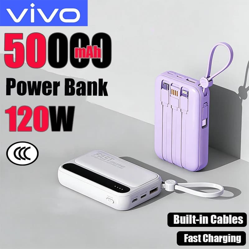 Power Bank VIVO 50000mAh 120W Ricarica Super Veloce con 4 Cavi in 1 e Display Digitale LED per iPhone Huawei Samsung 2026