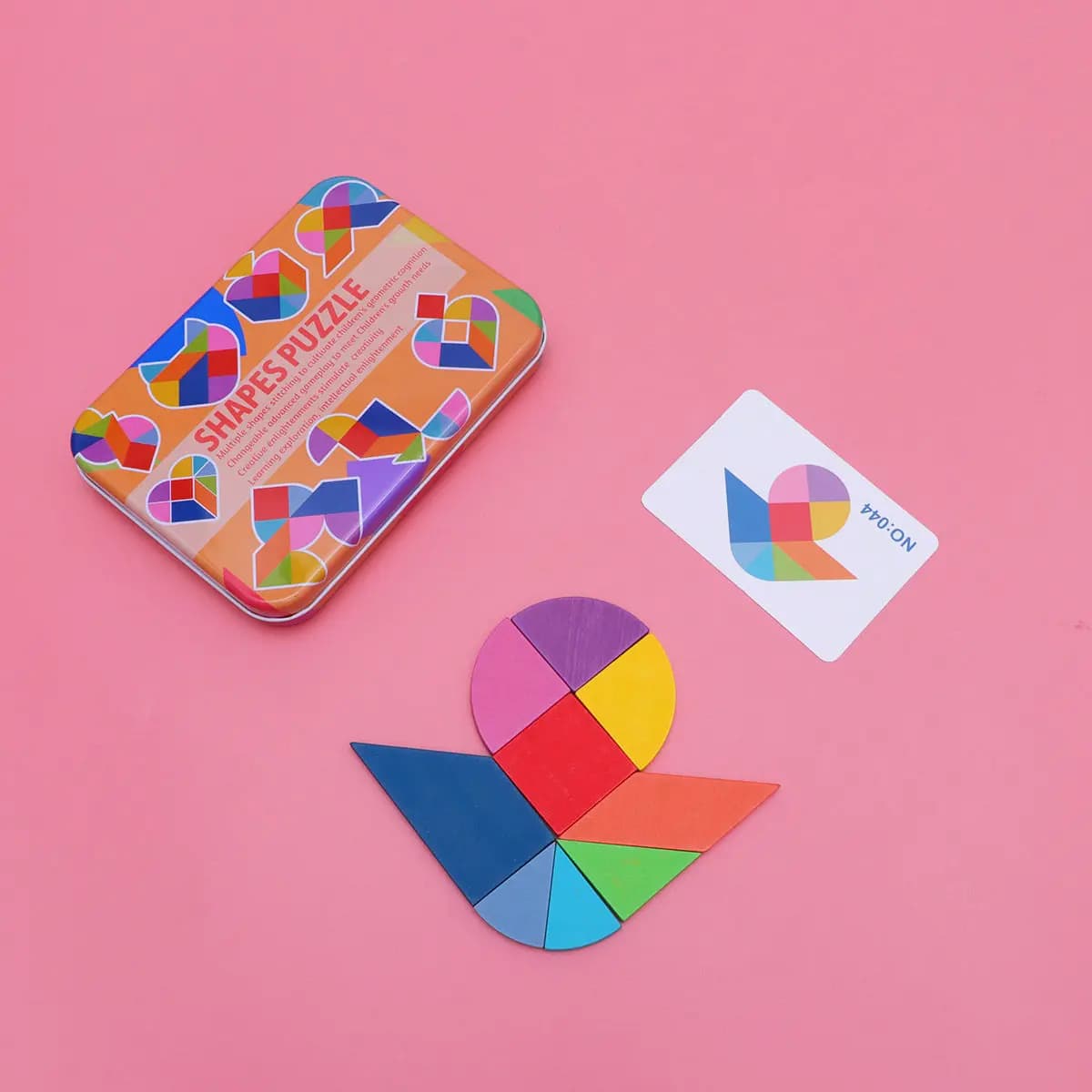 Wooden Tangram Puzzle Educational Board for Kids Heart Shape Design Preschool Learning Shape Recognition Wood Jigsaws