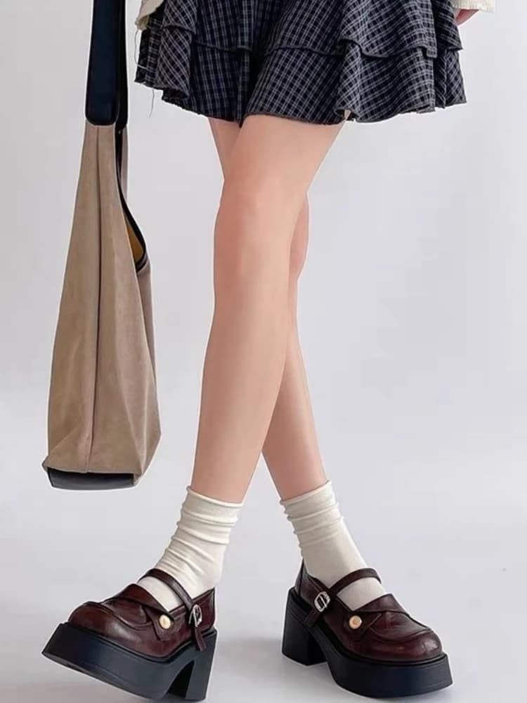 Mocassini con Plateau Stile Britannico da Donna, Scarpe Eleganti con Tacco Grosso Design Mary Jane, Nuova Collezione Autunno 2026, Moda Outdoor