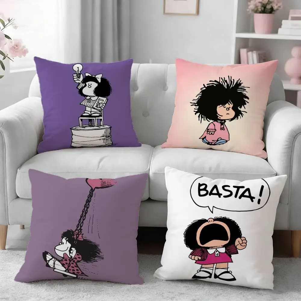 Divertente federa per cuscino con motivo M-Mafalda, federa stampata per cuscino del divano del soggiorno