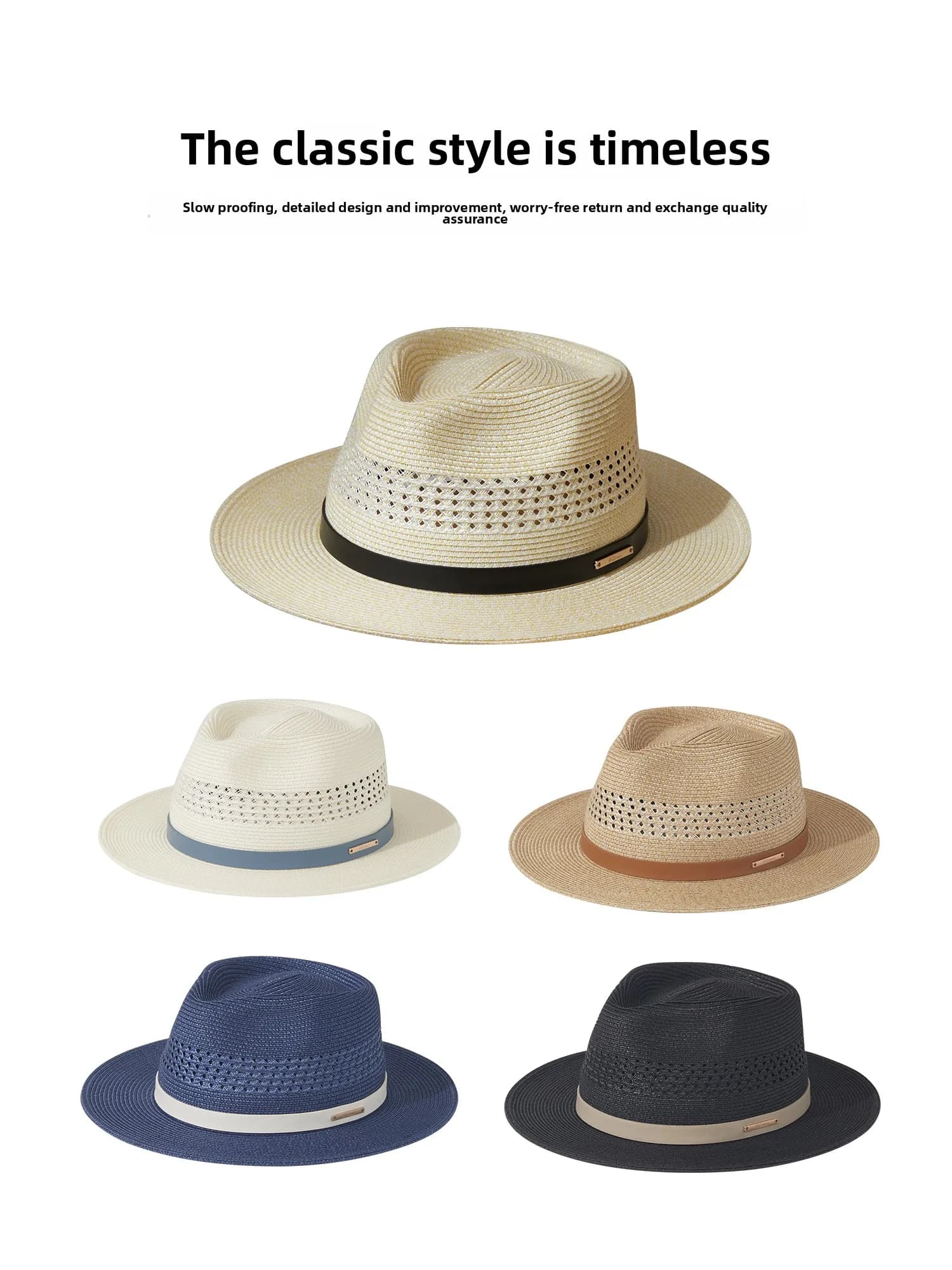 Nuova estate Panama Hollow Grass Hat Cappello a cilindro Cappello da jazz Parasole Bordo largo Unisex La circonferenza della testa grande mostra la dimensione del viso